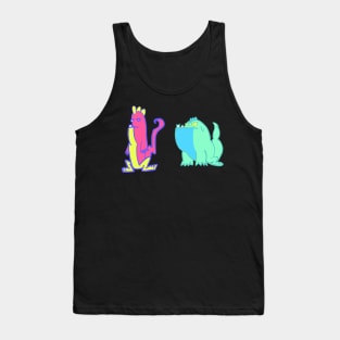 Dino Duo: Pink, Yellow, Blue, and Turquoise Dinosaurs Tank Top